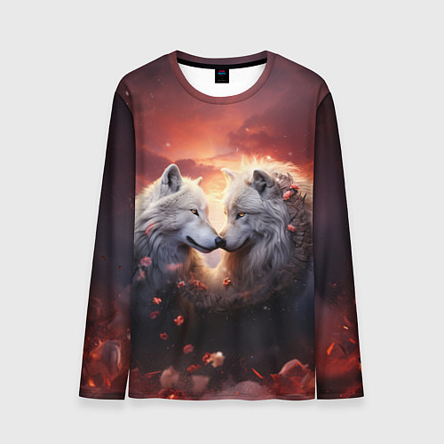Мужской лонгслив Влюбленные волки в цветах / 3D-принт – фото 1