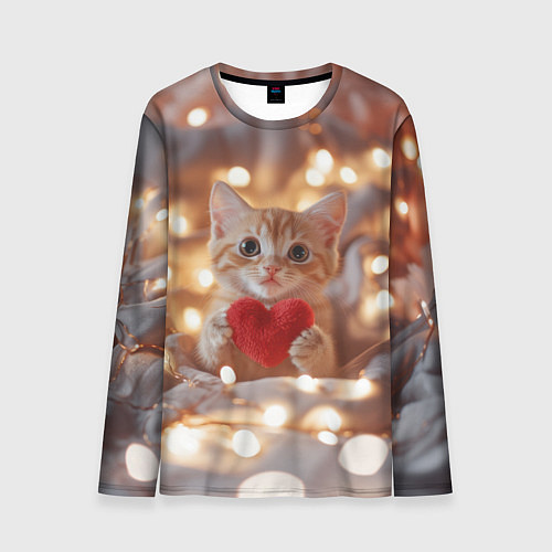 Мужской лонгслив Кошечка держит в лапках сердечко / 3D-принт – фото 1