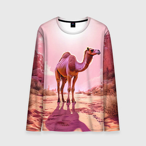 Мужской лонгслив Верблюд в розовой пустыне / 3D-принт – фото 1
