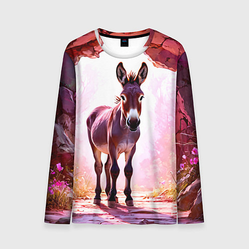 Мужской лонгслив Осел в розовом свете / 3D-принт – фото 1