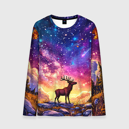 Мужской лонгслив Лось и звездное небо / 3D-принт – фото 1
