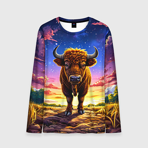 Мужской лонгслив Буйвол в звездной ночи / 3D-принт – фото 1
