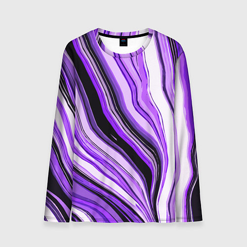 Мужской лонгслив Волнистые вертикальные чёрно-фиолетовые полосы / 3D-принт – фото 1
