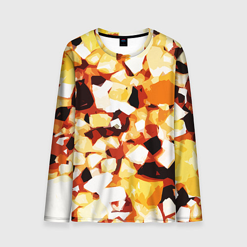 Мужской лонгслив Жёлто-белая абстракция на чёрном фоне / 3D-принт – фото 1
