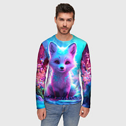 Лонгслив мужской Песец в неоновом свете, цвет: 3D-принт — фото 2