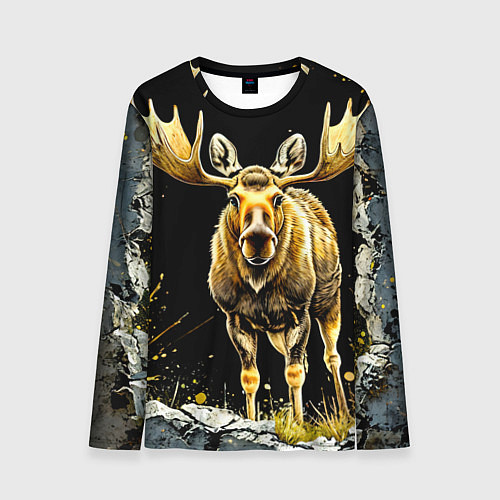 Мужской лонгслив Лось на черном / 3D-принт – фото 1