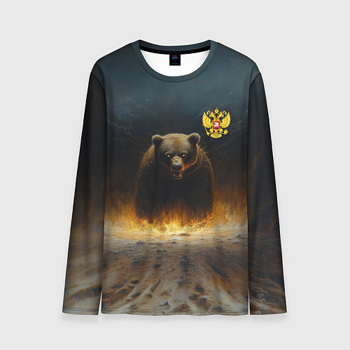 Мужской лонгслив Русский медведь в огненном поле / 3D-принт – фото 1