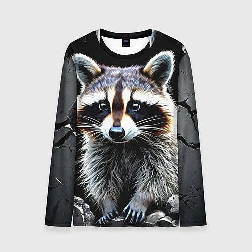 Мужской лонгслив Енот на черном / 3D-принт – фото 1