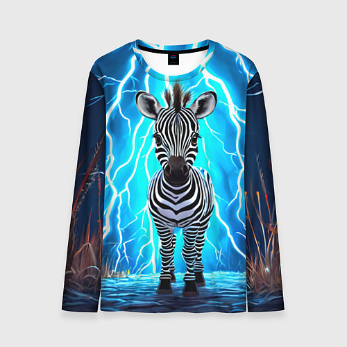 Мужской лонгслив Зебра и удар молнии / 3D-принт – фото 1