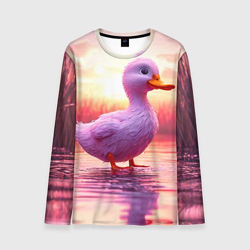 Мужской лонгслив Уточка на розовом озере / 3D-принт – фото 1