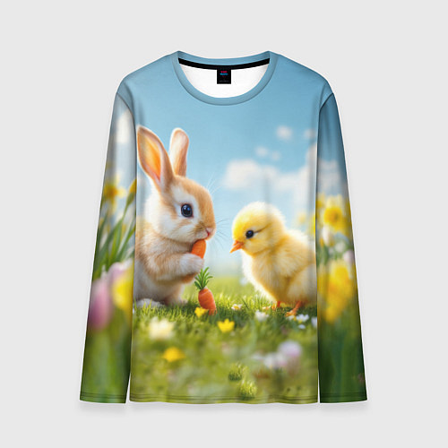 Мужской лонгслив Кролик и цыпленок встречают Пасху / 3D-принт – фото 1