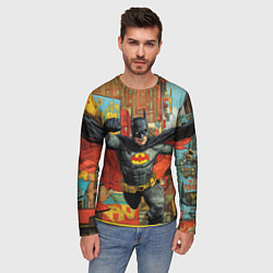 Лонгслив мужской Бэтмен на фоне города, цвет: 3D-принт — фото 2