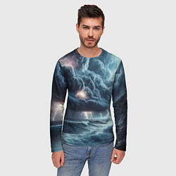 Лонгслив мужской Шторм на море - сверкание молний, цвет: 3D-принт — фото 2