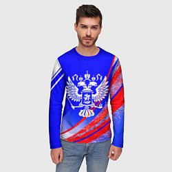 Лонгслив мужской Герб России на фоне цветов флага синий, цвет: 3D-принт — фото 2