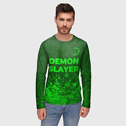 Лонгслив мужской Demon Slayer - green gradient посередине, цвет: 3D-принт — фото 2