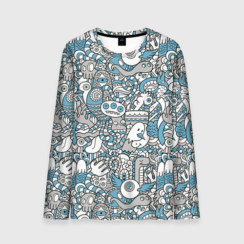Мужской лонгслив Дудлинг серо-голубой / 3D-принт – фото 1