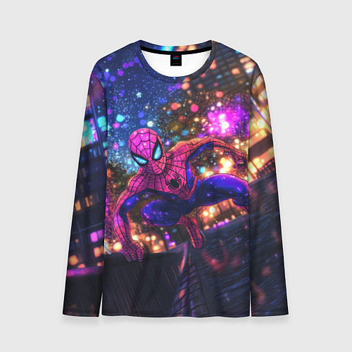 Мужской лонгслив Человек-паук и фиолетовый свет / 3D-принт – фото 1