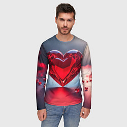 Лонгслив мужской Хрустальное красное сердце на сером фоне с боке, цвет: 3D-принт — фото 2