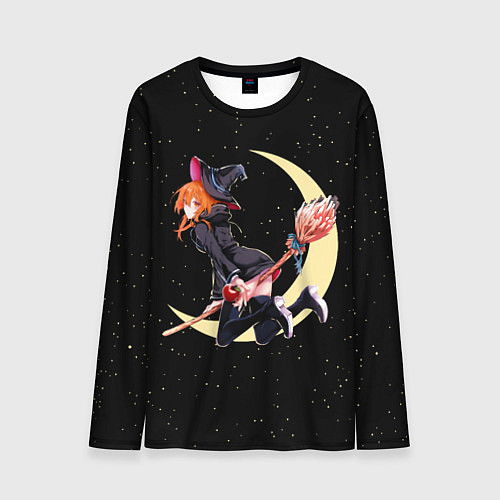 Мужской лонгслив Ведьма с яблоком летит на метле / 3D-принт – фото 1