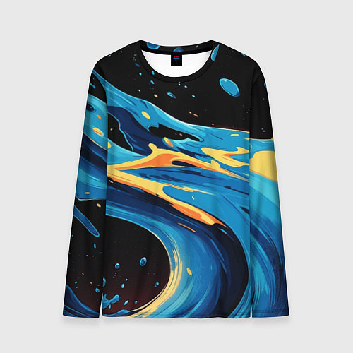 Мужской лонгслив Синяя волна из красок / 3D-принт – фото 1