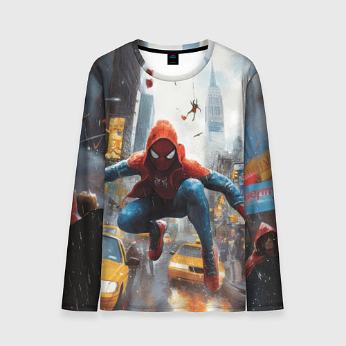 Мужской лонгслив Человек-паук пробирается сквозь такси / 3D-принт – фото 1