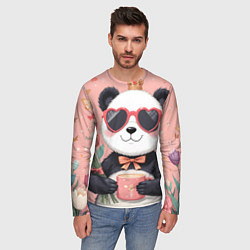Лонгслив мужской Панда с поздравлениями и с цветами, цвет: 3D-принт — фото 2