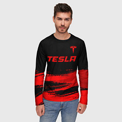 Лонгслив мужской Tesla - red gradient посередине, цвет: 3D-принт — фото 2