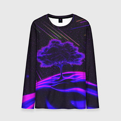 Лонгслив мужской Дерево и звездопад неоновый космос, цвет: 3D-принт
