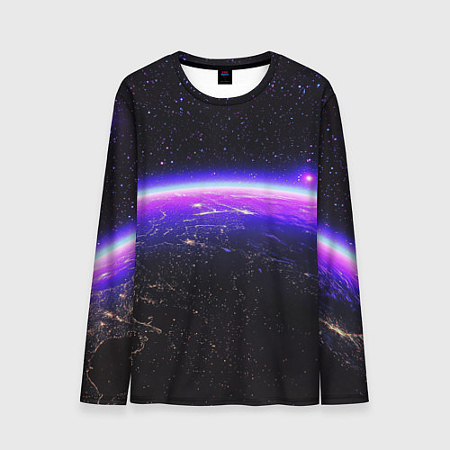 Мужской лонгслив Планета и неоновое свечение / 3D-принт – фото 1