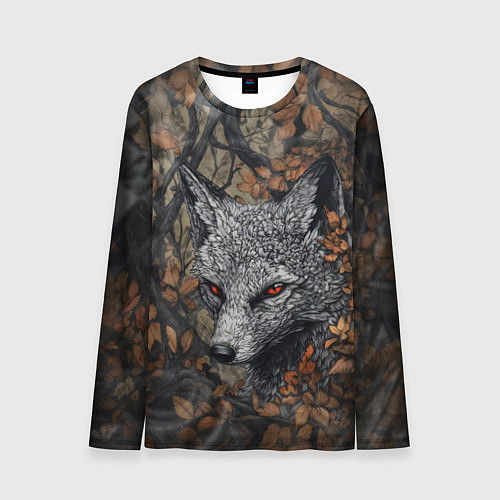 Мужской лонгслив Хищный серый лис / 3D-принт – фото 1