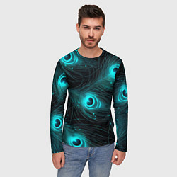 Лонгслив мужской Светящиеся перья павлина паттерн, цвет: 3D-принт — фото 2