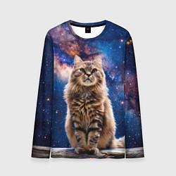 Лонгслив мужской Сибирская кошка в космосе, цвет: 3D-принт