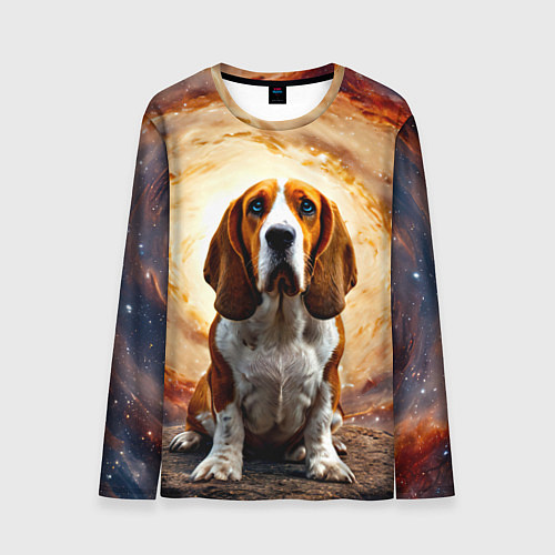 Мужской лонгслив Бассет-хаунд в космосе / 3D-принт – фото 1