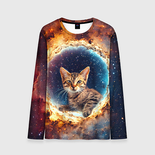 Мужской лонгслив Сингапурская кошка в космосе / 3D-принт – фото 1