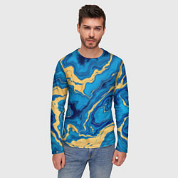 Лонгслив мужской Синий мрамор с золотом, цвет: 3D-принт — фото 2