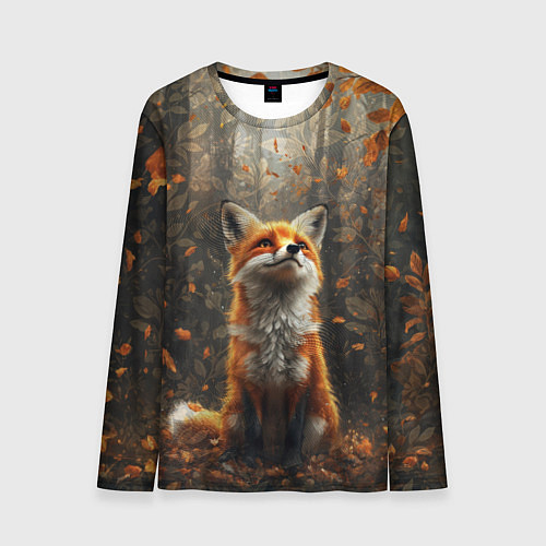Мужской лонгслив Довольный лис в лесной чаще / 3D-принт – фото 1