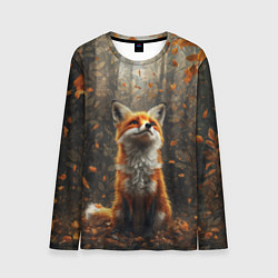 Лонгслив мужской Довольный лис в лесной чаще, цвет: 3D-принт