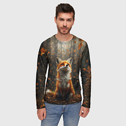 Лонгслив мужской Довольный лис в лесной чаще, цвет: 3D-принт — фото 2