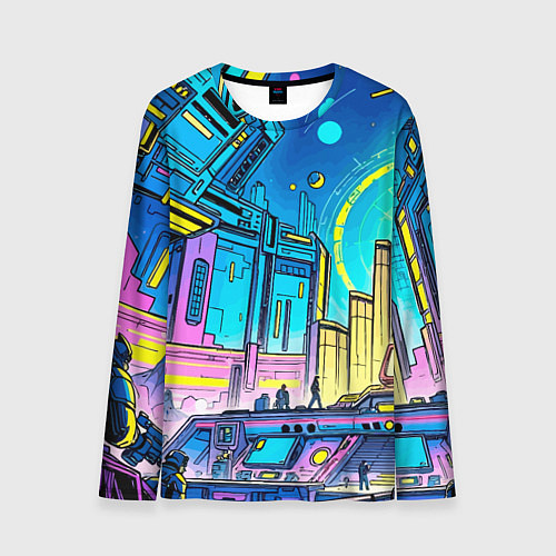 Мужской лонгслив Космический город / 3D-принт – фото 1