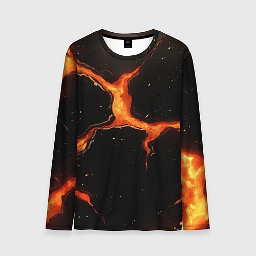 Мужской лонгслив Оранжевый разлом на черной текстуре / 3D-принт – фото 1