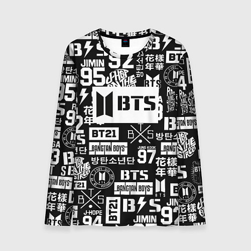 Мужской лонгслив Bangtan Boys pattern black / 3D-принт – фото 1