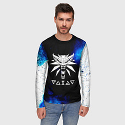 Лонгслив мужской Ведьмак лого синие краски, цвет: 3D-принт — фото 2