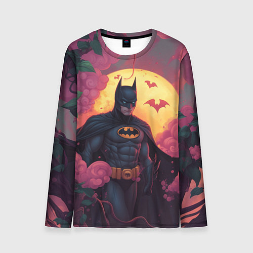 Мужской лонгслив Бэтмен и дерево с цветами / 3D-принт – фото 1