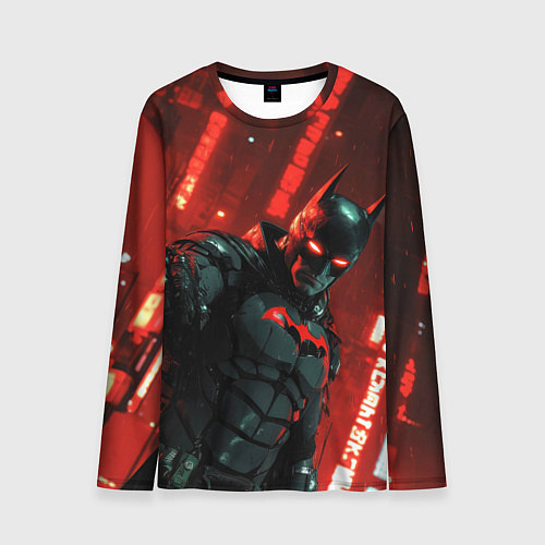 Мужской лонгслив Черный Бэтмен на фоне красного города / 3D-принт – фото 1