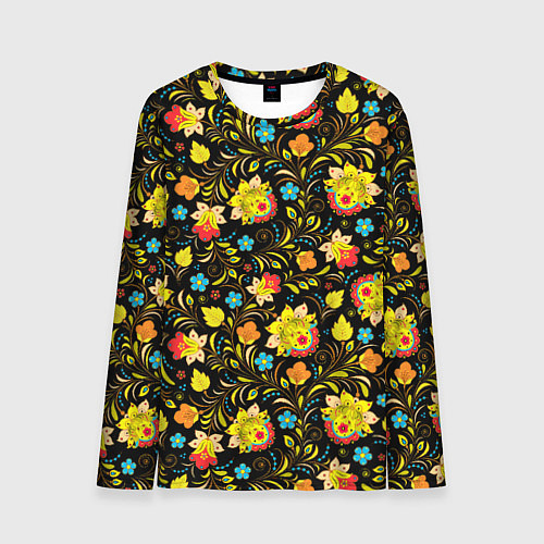 Мужской лонгслив Хохлома цветы / 3D-принт – фото 1