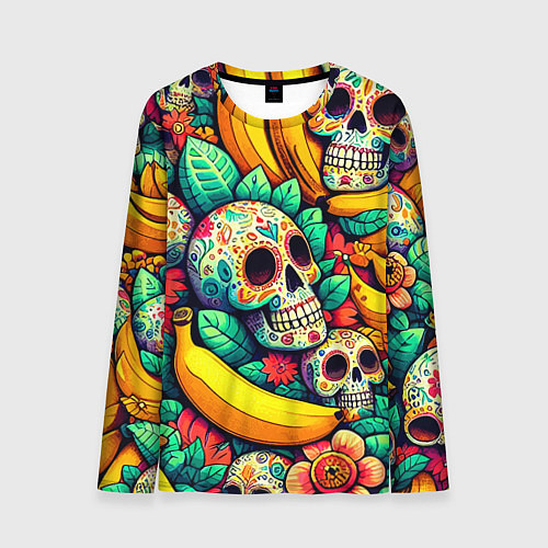 Мужской лонгслив Паттерн из черепов и бананов - нейроарт / 3D-принт – фото 1