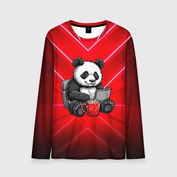Лонгслив мужской Панда работает за ноутбуком, цвет: 3D-принт