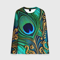 Лонгслив мужской Зеленые перья павлина, цвет: 3D-принт