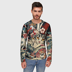 Лонгслив мужской Котики и рыбки в сакуре, цвет: 3D-принт — фото 2