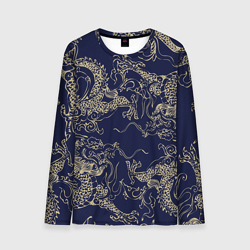 Мужской лонгслив Золотые драконы на синем / 3D-принт – фото 1